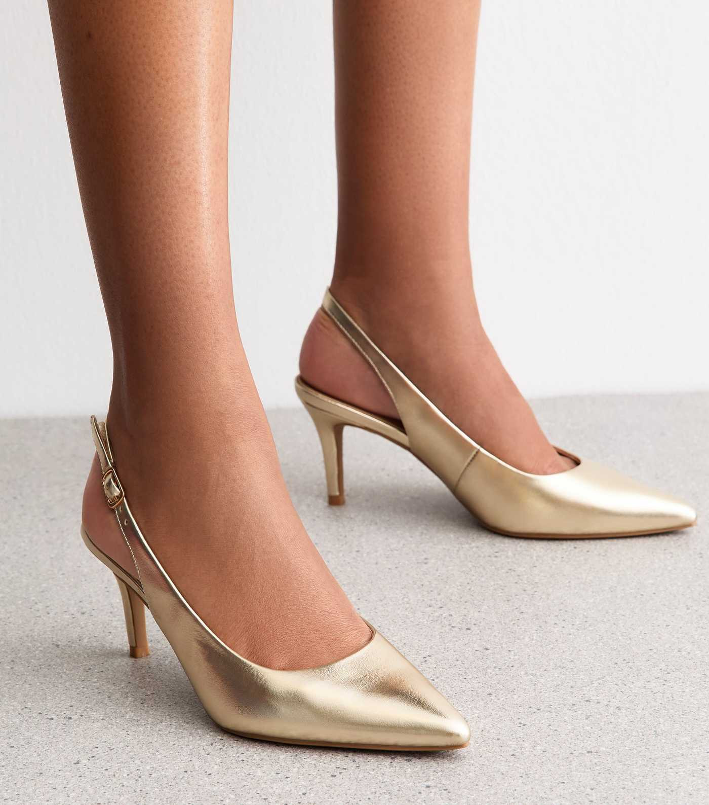 Gold Faux Leather Pointed Slingback Stiletto Heel Court Shoes | New Look | New Look (UK)