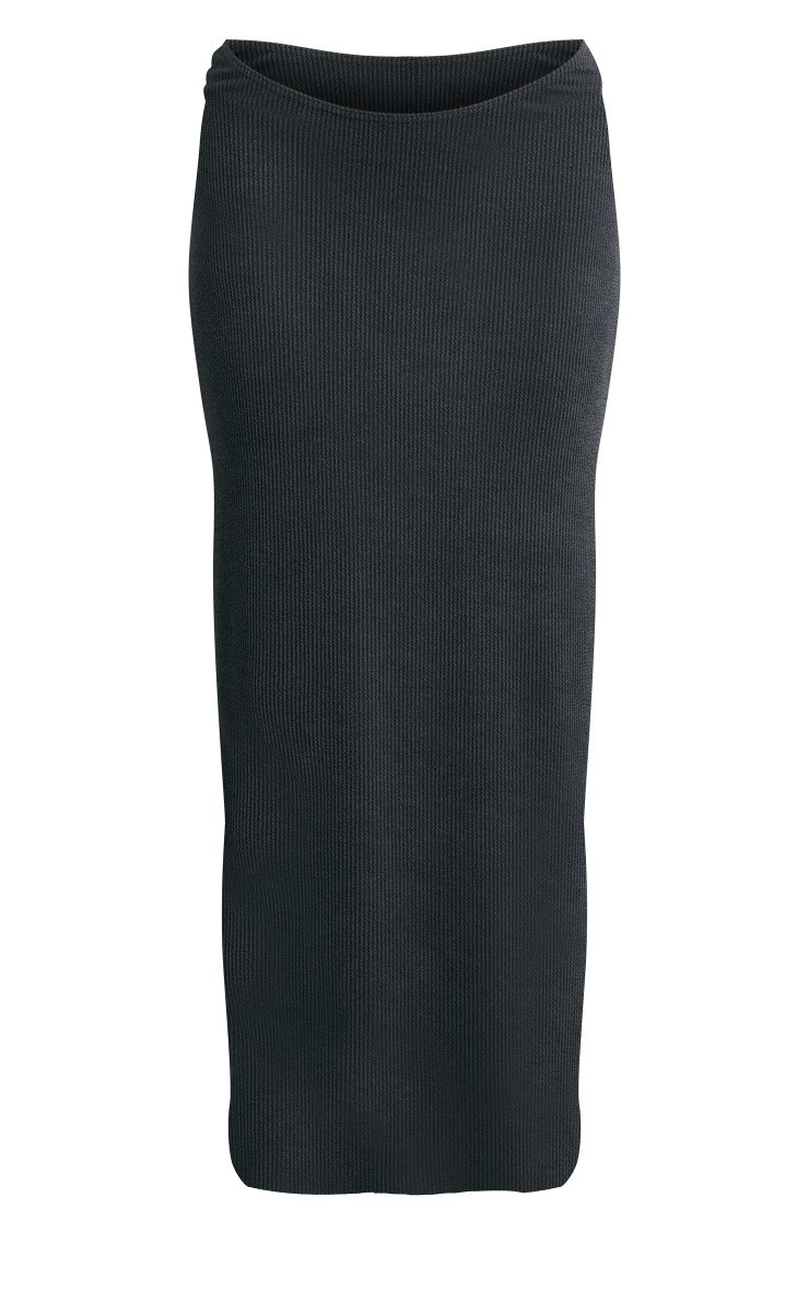 Charcoal Grey Crinkle Rib Curved Waist Maxi Skirt | PrettyLittleThing US