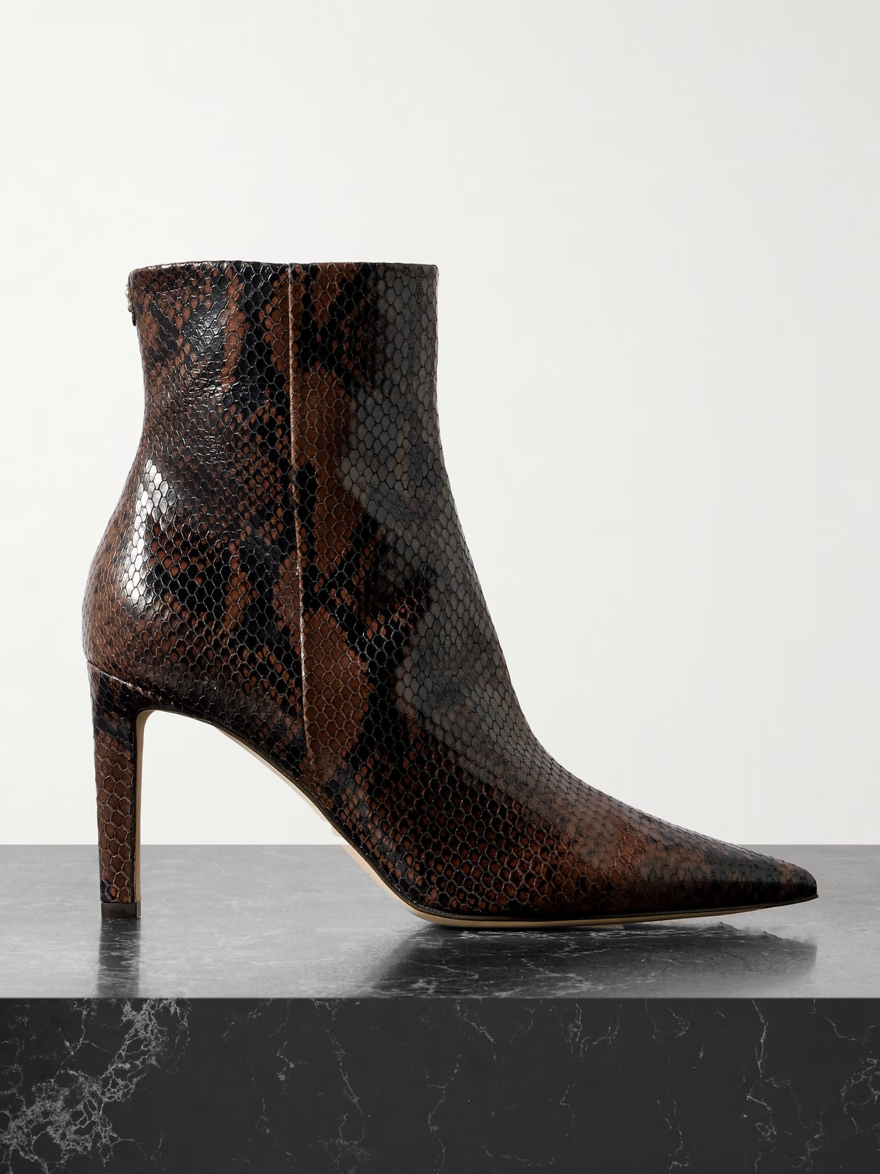 Jimmy Choo - Frankie 85 Snake-effect Leather Ankle Boots - Brown | NET-A-PORTER (US)