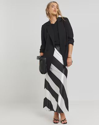 Mono Stripe Print Satin Maxi Skirt | Simply Be | Simply Be (UK)