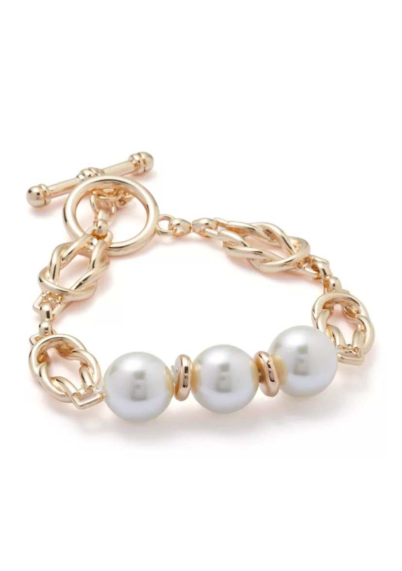 Gold Tone Pearl Twist Flex Bracelet | Belk
