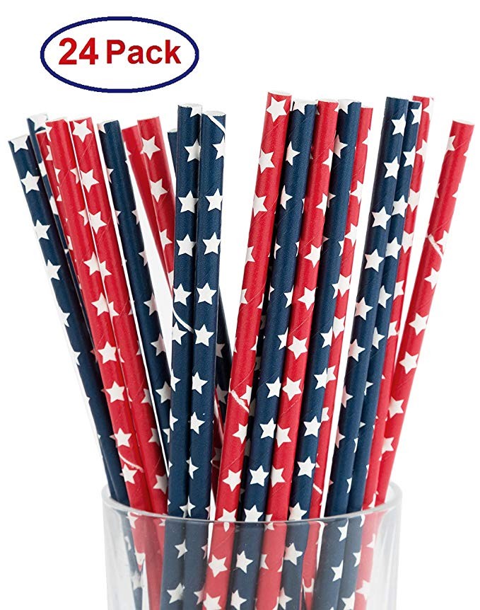 USA American Flag Paper Drinking Straws (24 Pack) | Patriotic Fourth of July Party Supplies | 4th... | Amazon (US)