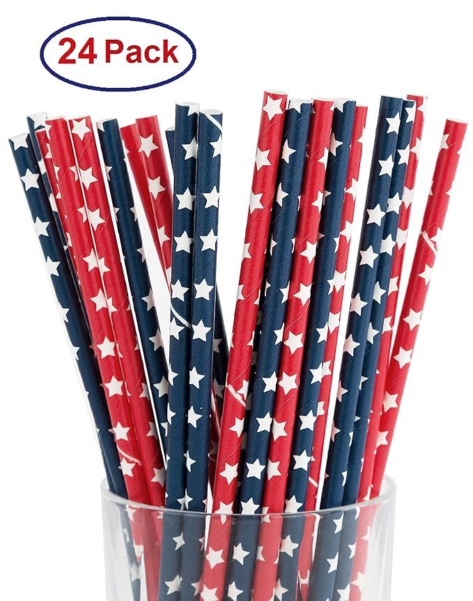 USA American Flag Paper Drinking Straws (24 Pack) | Patriotic Fourth of July Party Supplies | 4th... | Amazon (US)
