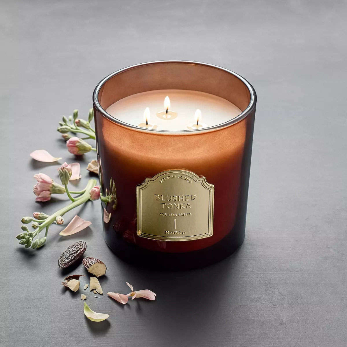 3-Wick Blush Tonka 20oz Glass Jar with Metal Label Candle Maroon - Threshold™ designed with Stu... | Target