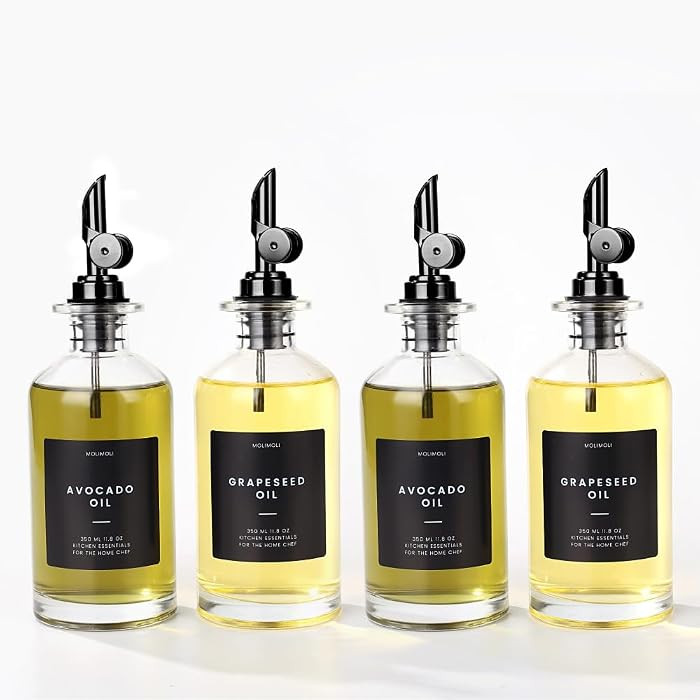 Molimoli Olive Oil Dispenser Bottle for Kitchen With Weighted Pourer - Glass Cruet Set of 4 | 350... | Amazon (US)