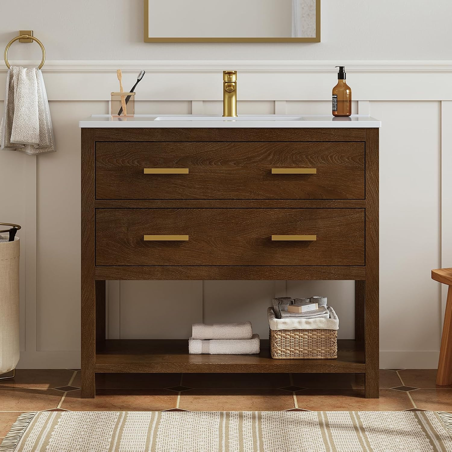 36 Inch Bathroom Vanity with Sink, Walnut | Amazon (US)