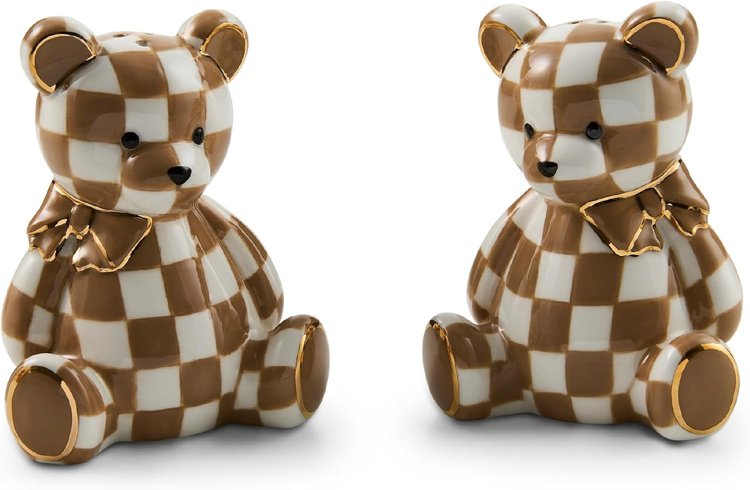 MACKENZIE-CHILDS Salt and Pepper Set, Brown-and-White Mocha Check Bear | Amazon (US)