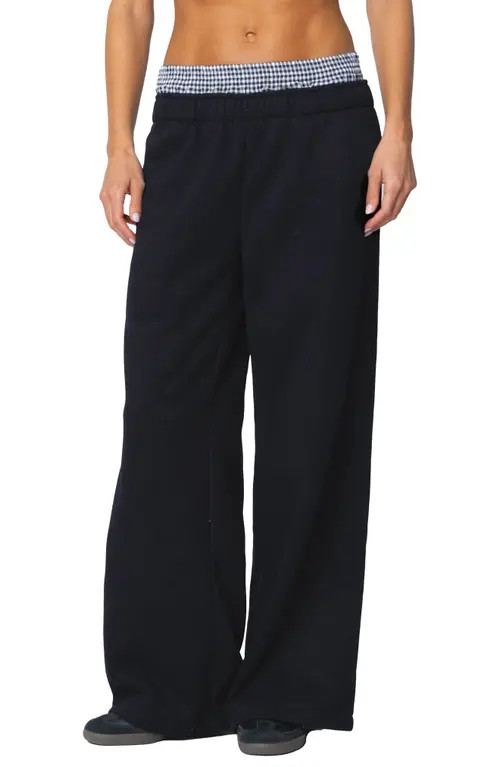 EDIKTED Gingham Boxer Detail Sweatpants in Black at Nordstrom, Size Small | Nordstrom