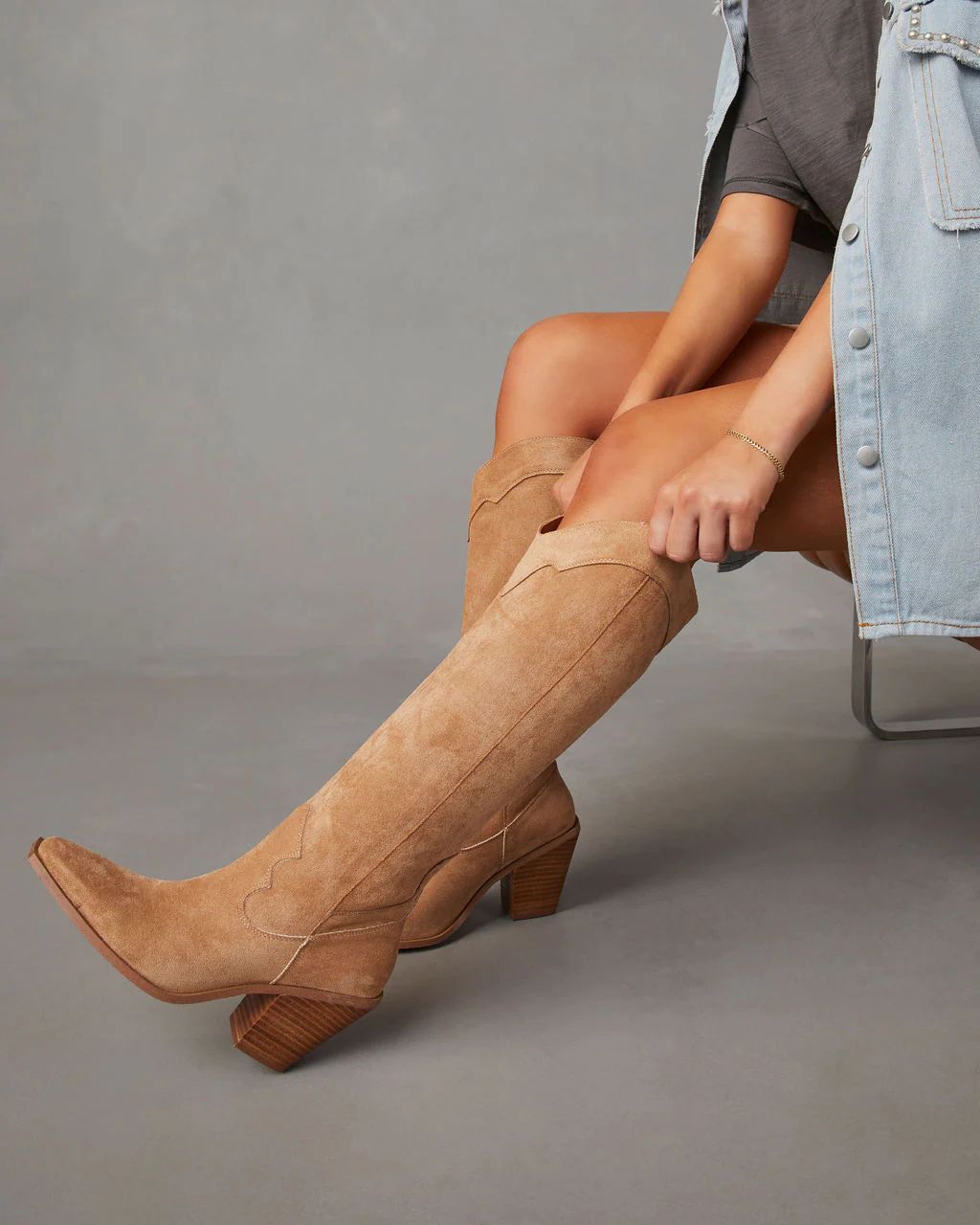 PREORDER - Carlisle Suede Heeled Boots - Apricot | VICI Collection