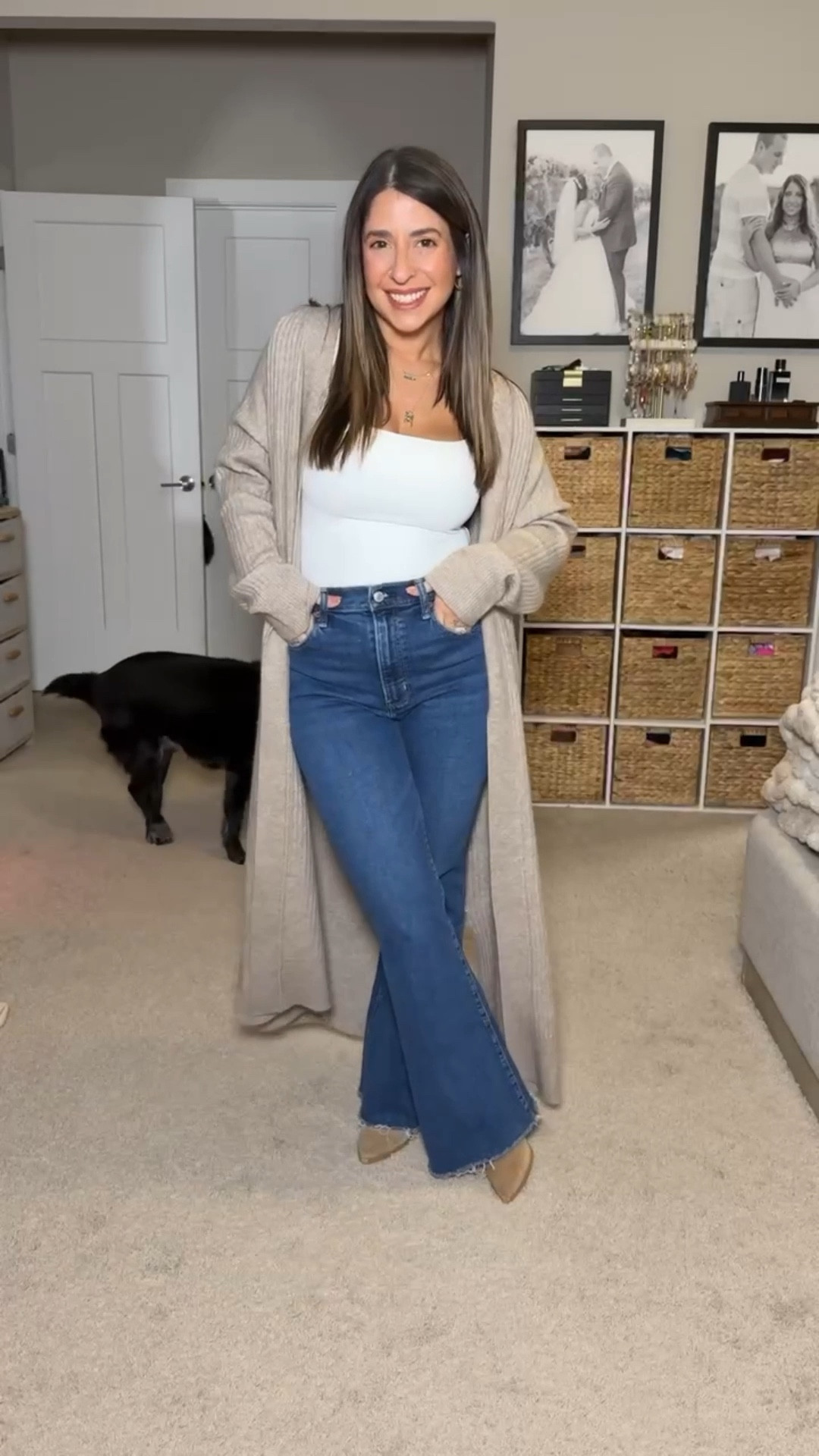 Another day, another adorable outfit with jeans! This is such a simple look that feels amazing and looks so put together. I just started wearing these Abercrombie flare jeans and I can’t get over the way my booty looks, paired with a simple tank top that makes the girls look amazing, a cute long open cardigan and the most comfy ankle booties (I’ve had the booties for years and they still are still in great shape). 
Casual mom outfit, jeans outfit inspo 

#LTKootd #LTKMidsize #LTKPetite