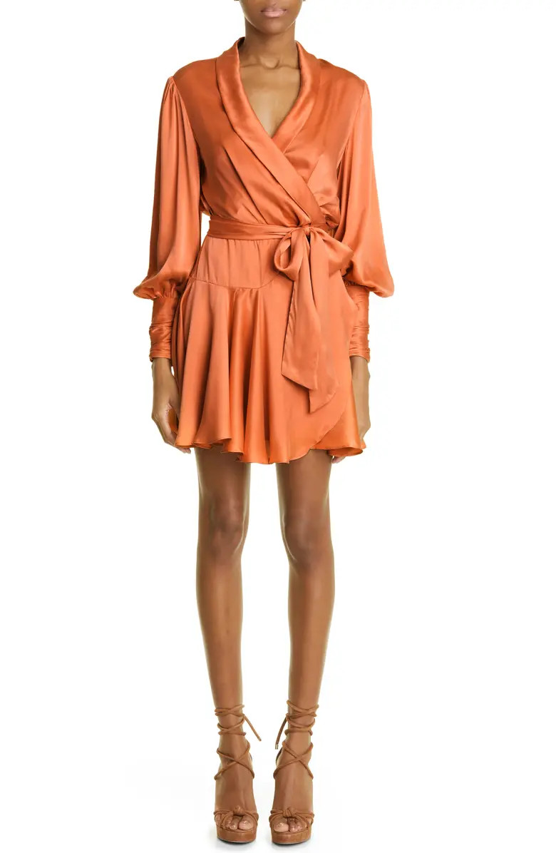 Long Sleeve Silk Charmeuse Wrap Dress | Nordstrom