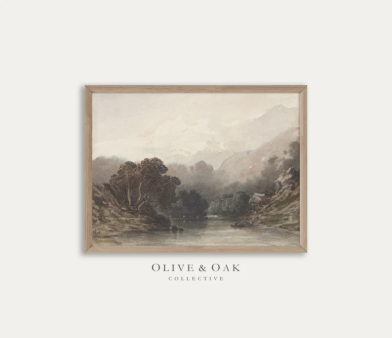 Neutral Landscape Painting / Lake Painting PRINTABLE / Digital Download / #143 | Etsy (CAD)