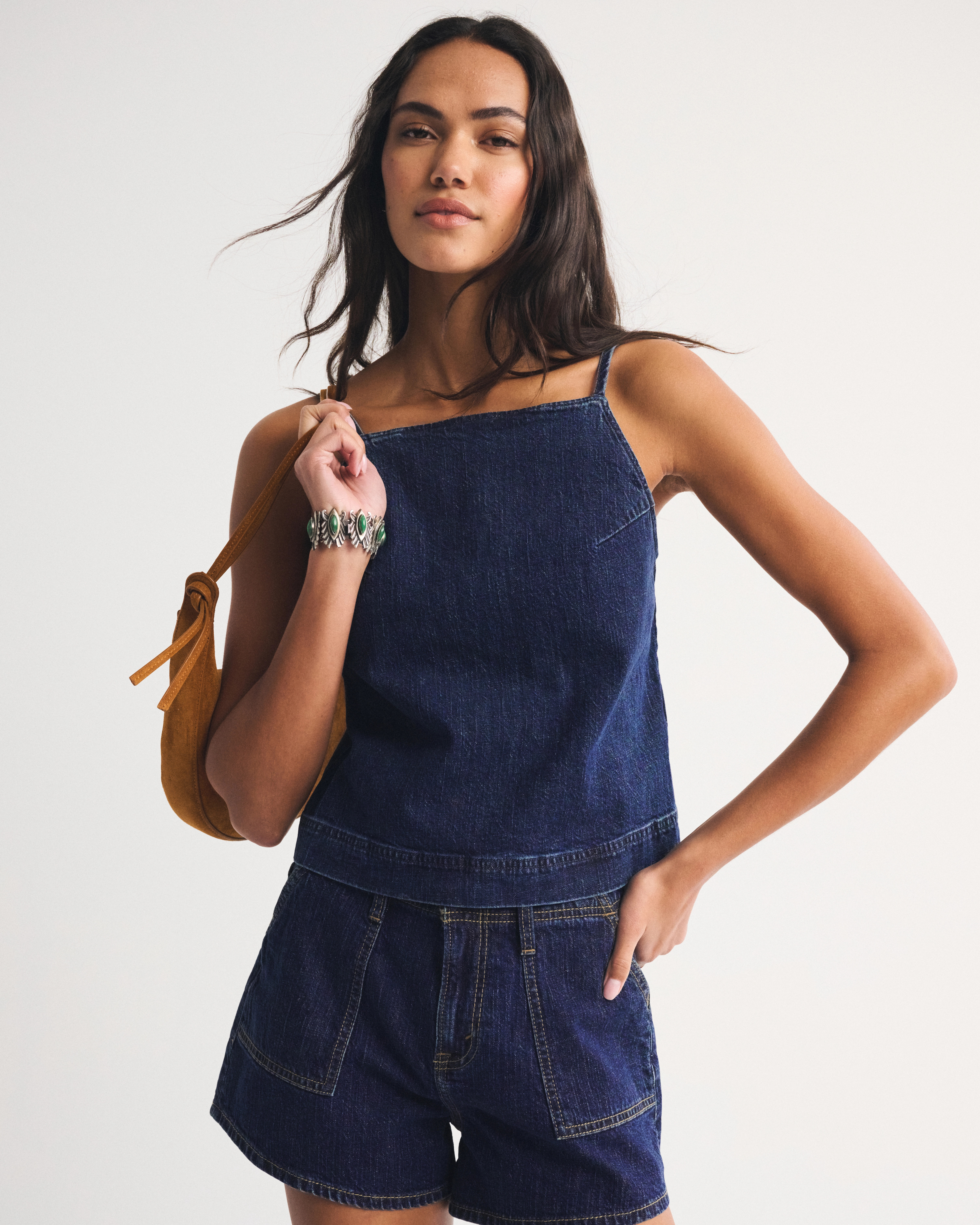 Bra-Free Linen-Blend Denim Tie-Back Cami | Abercrombie & Fitch (US)