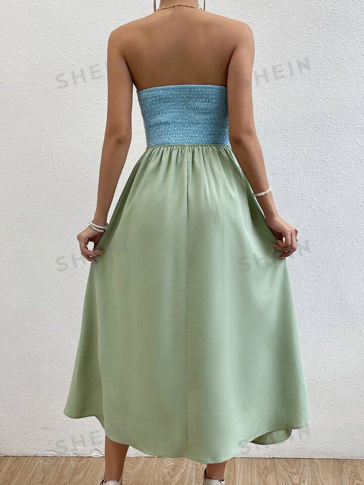 SHEIN BAE Two Tone Twist Front Tube Dress | SHEIN
