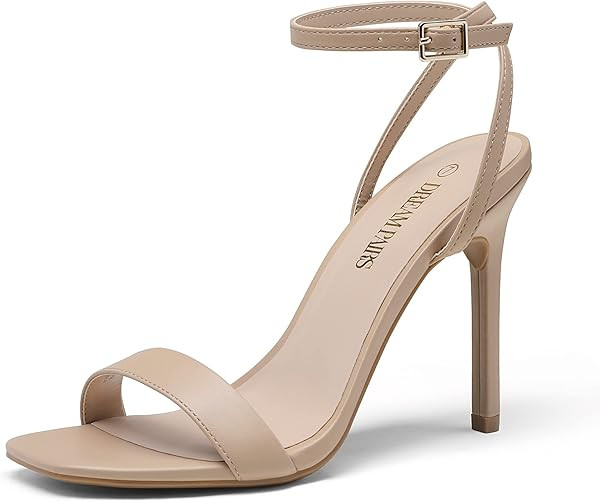 DREAM PAIRS Women\u2019s High Stilettos Open Square Toe Ankle Strap Heels Sexy Comfort Strappy Dr... | Amazon (US)