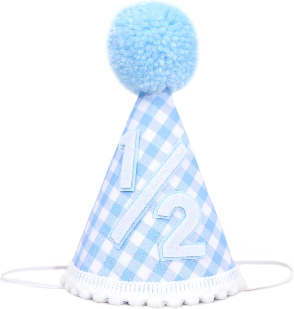 1/2 Birthday Crown for Boys - Light Blue Half Birthday Party Hat, Blue Gingham Style Decoration | Amazon (US)