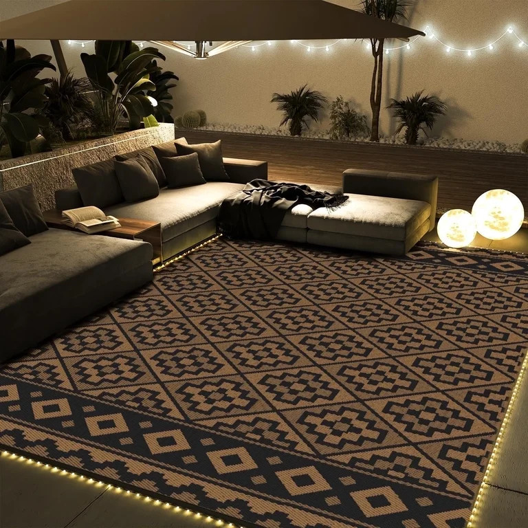 SIXHOME Outdoor Rug with LED Strip Light 9'x12' Waterproof Reversible Patio Rug Modern Lightweigh... | Walmart (US)