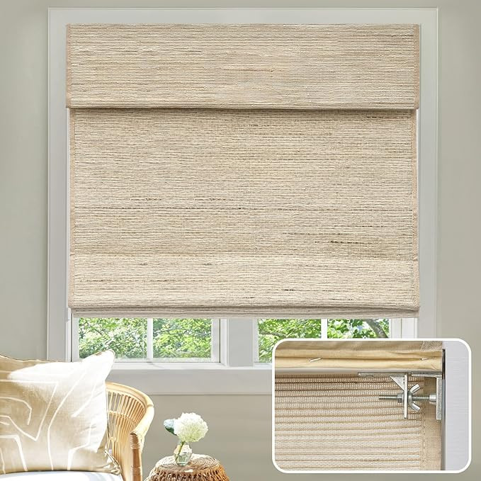 No Drill No Tools Cordless Custom Roman Shades for Window, Natural Woven Fabric Privacy Room Dark... | Amazon (US)