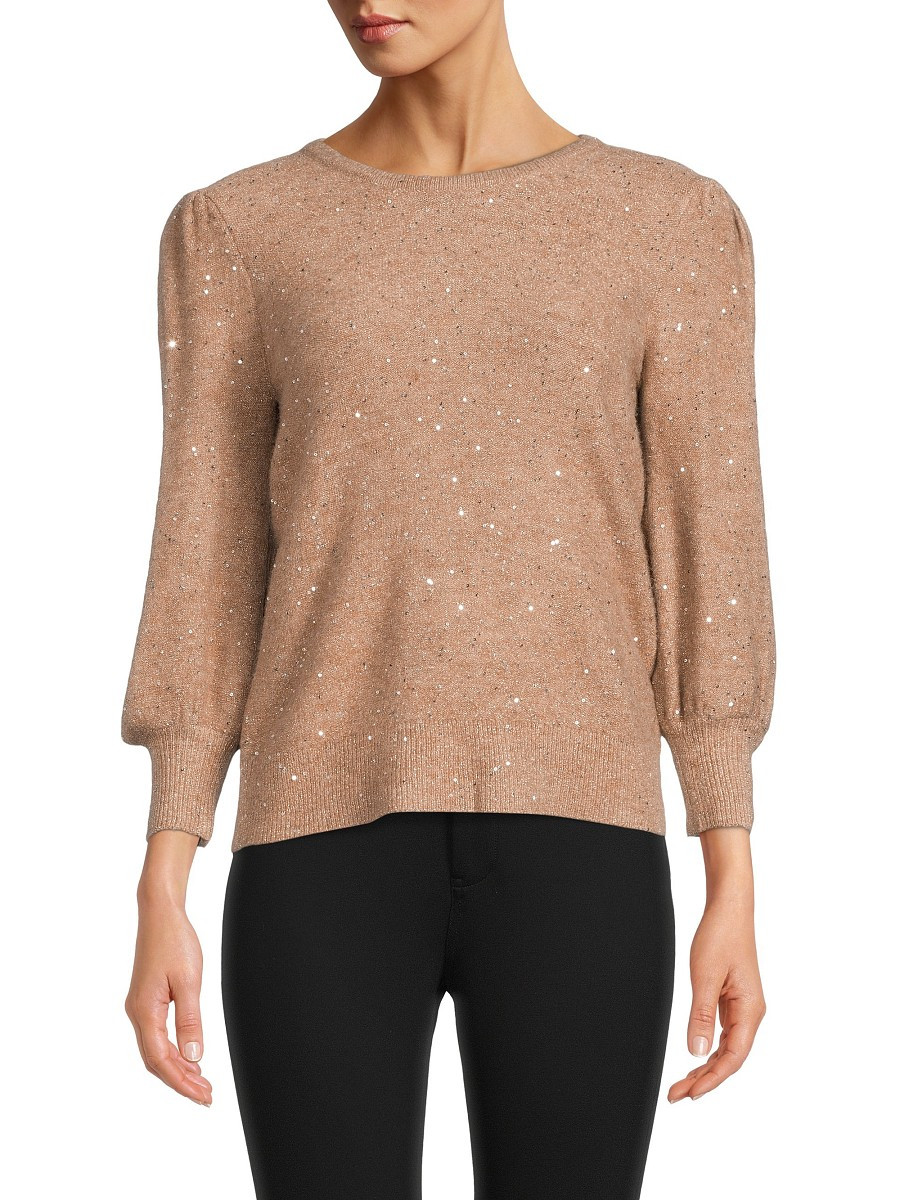 Karl Lagerfeld Paris Women's Puff Sleeve Sequin Sweater - Iced Coffee - Size M | Saks Fifth Avenue OFF 5TH