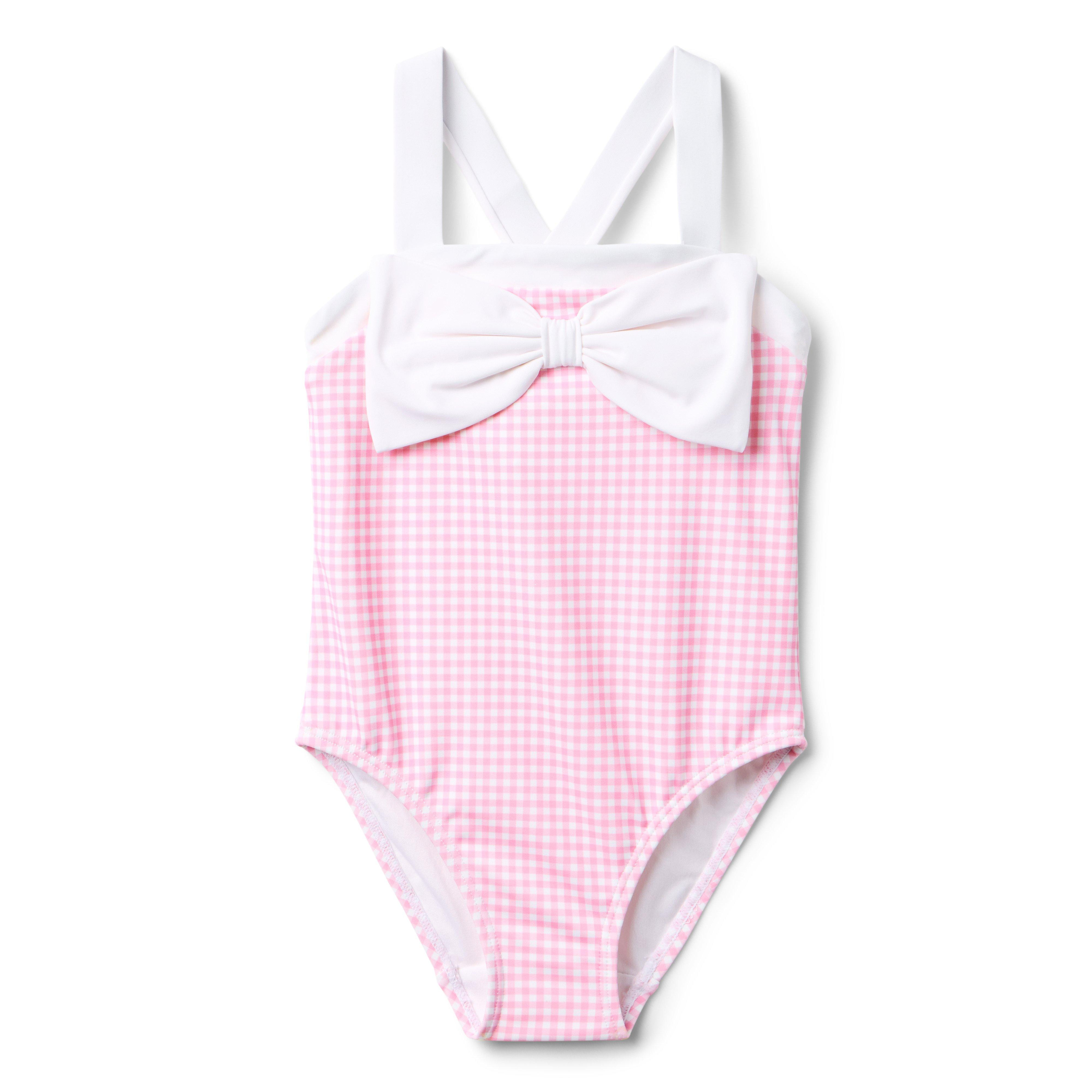 Janie and Jack | Recycled Gingham Bow Swimsuit - Pink / 12 | Janie and Jack