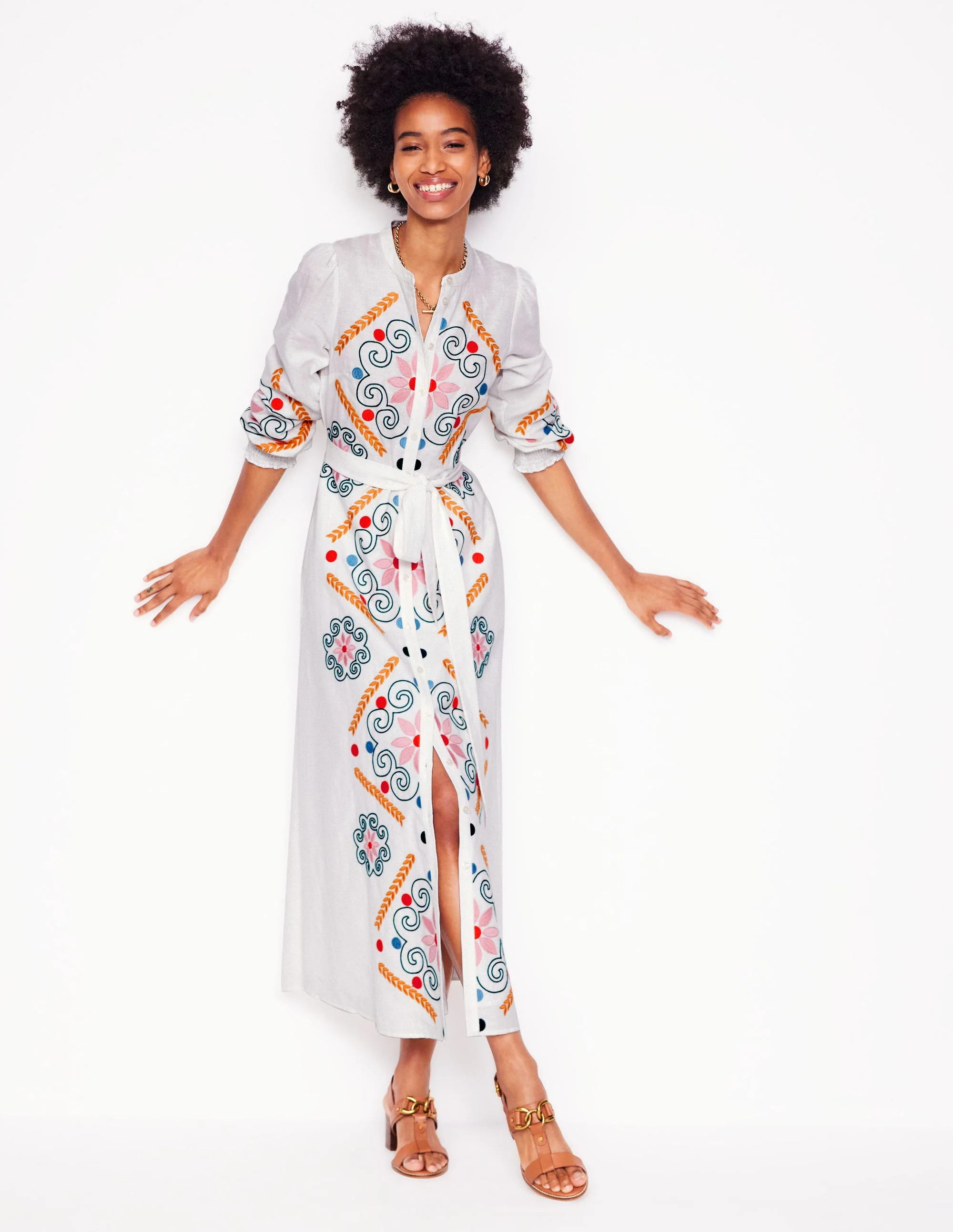 Ruby Linen Blend Shirt Dress-White Embroidery | Boden UK