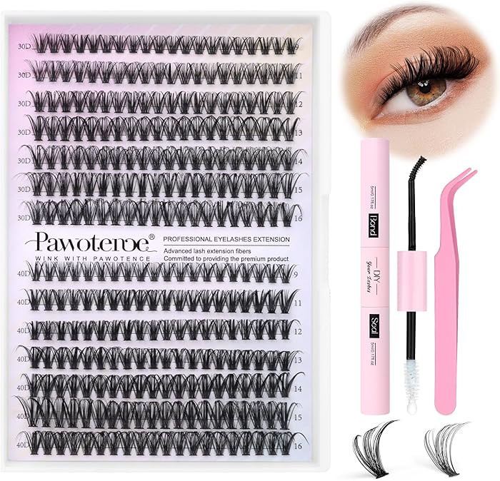 Pawotence Lash Extension Kit DIY 280pcs Lash Clusters Eyelash Extension Kit, 9-16mm 30D 40D Indiv... | Amazon (US)