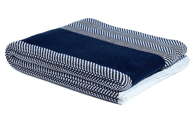 Herringbone Outdoor Throw, Navy | One Kings Lane