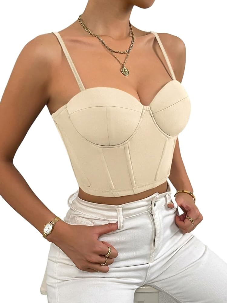 Tops for Women Fashion 2024 1pc Solid Bustier Cropped Cami Top Trendy Cami Tank Tops | Amazon (US)