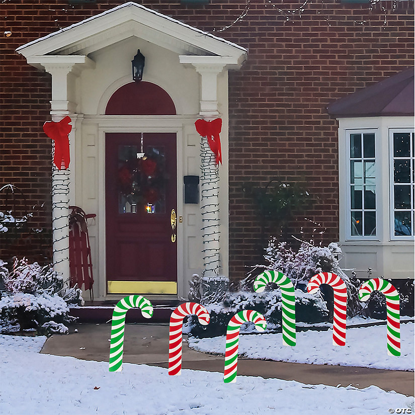 10 1/2" x 19 3/4" Red, Green & White Candy Cane Yard Signs - 6 Pc. | Oriental Trading Company
