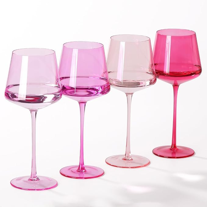 Hot Pink Wine Glasses Set of 4 – Colorful Stemmed Glasses in Mixed Shades of Pink,Coloful Birth... | Amazon (US)