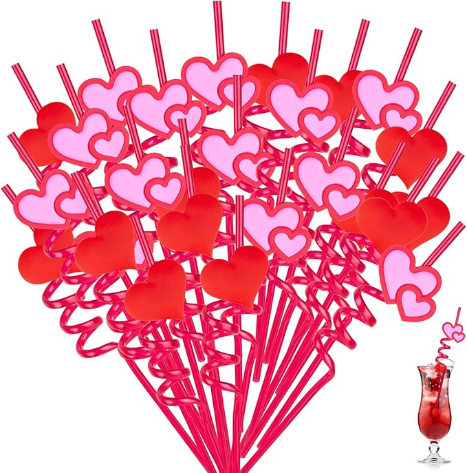 26PCS Valentines Drinking Straws Reusable Red Love Heart Straws Crazy Loop Straws Valentine Schoo... | Amazon (US)