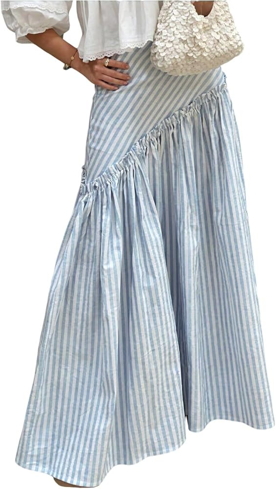 SOLY HUX Women's Striped Maxi Skirt Frill Ruffle A Line Flowy Casual Long Skirts | Amazon (US)