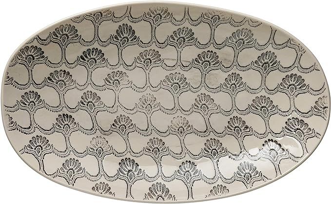 Creative Co-Op Hand-Stamped Stoneware Serving Embossed Pattern, Black & Cream Color Bowl | Amazon (US)