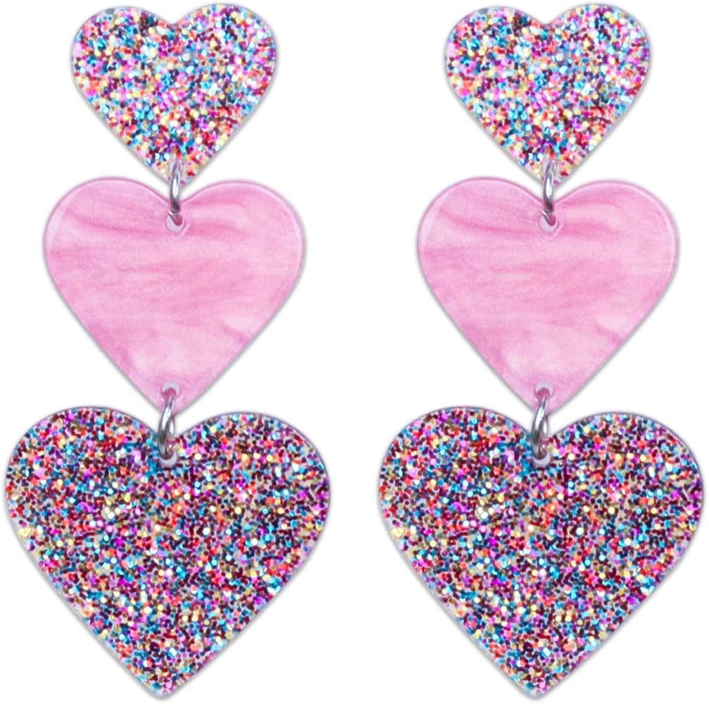 Adoshine Heart Earrings Dangle Earrings Acrylic Cute Hot Pink Rave Earrings Concert Outfit Heart ... | Amazon (US)