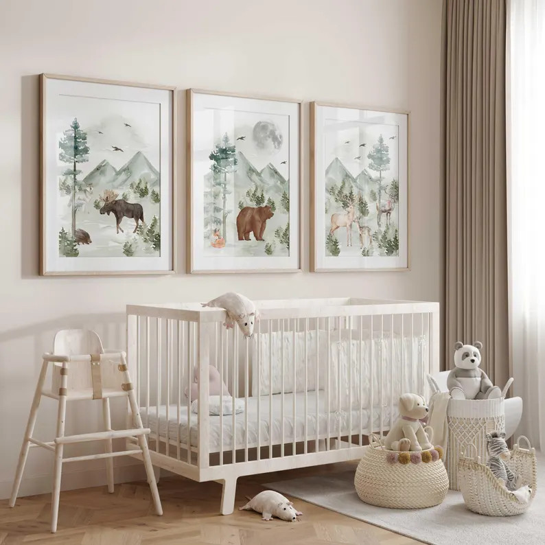 Woodland Animal Nursery Prints: Rustic Forest Wall Art, Set of 3 | Etsy (Global)
