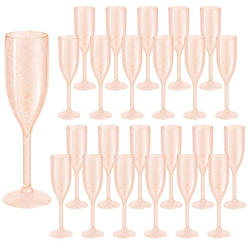LEYIQU Champagne Flutes, Reusable Plastic Champagne Glasses for Wedding, Unbreakable Wine Glasses for Party Mimosa Bar Anniversary Bridal Shower (24, Shiny Rose Gold) | Amazon (US)