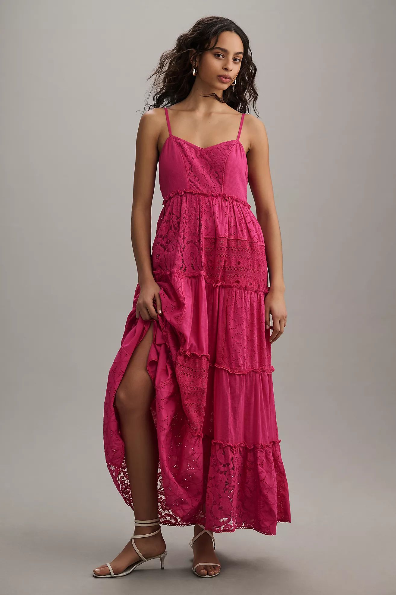 Bhanuni by Jyoti Sleeveless Patchwork Lace Tiered Midi Dress | Anthropologie (US)