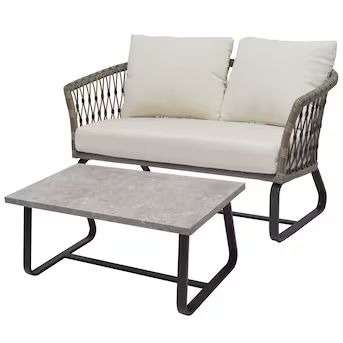 Style Selections Avery Station 2-Piece Wicker Patio Conversation Set with Off-white Cushions | Lowe's