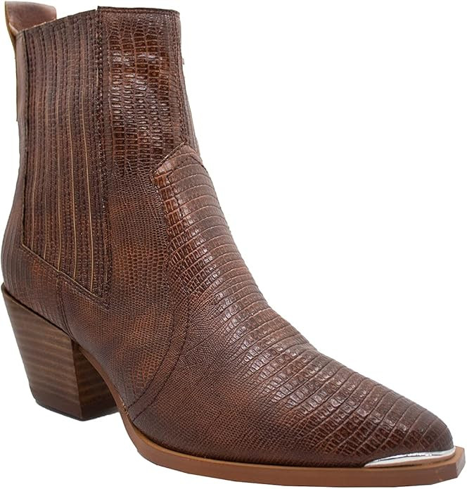 ARiderGirl Eleanor Women's Western Booties Animal Print Slip On Pointed Toe Stacked Heel Ankle Bo... | Amazon (US)