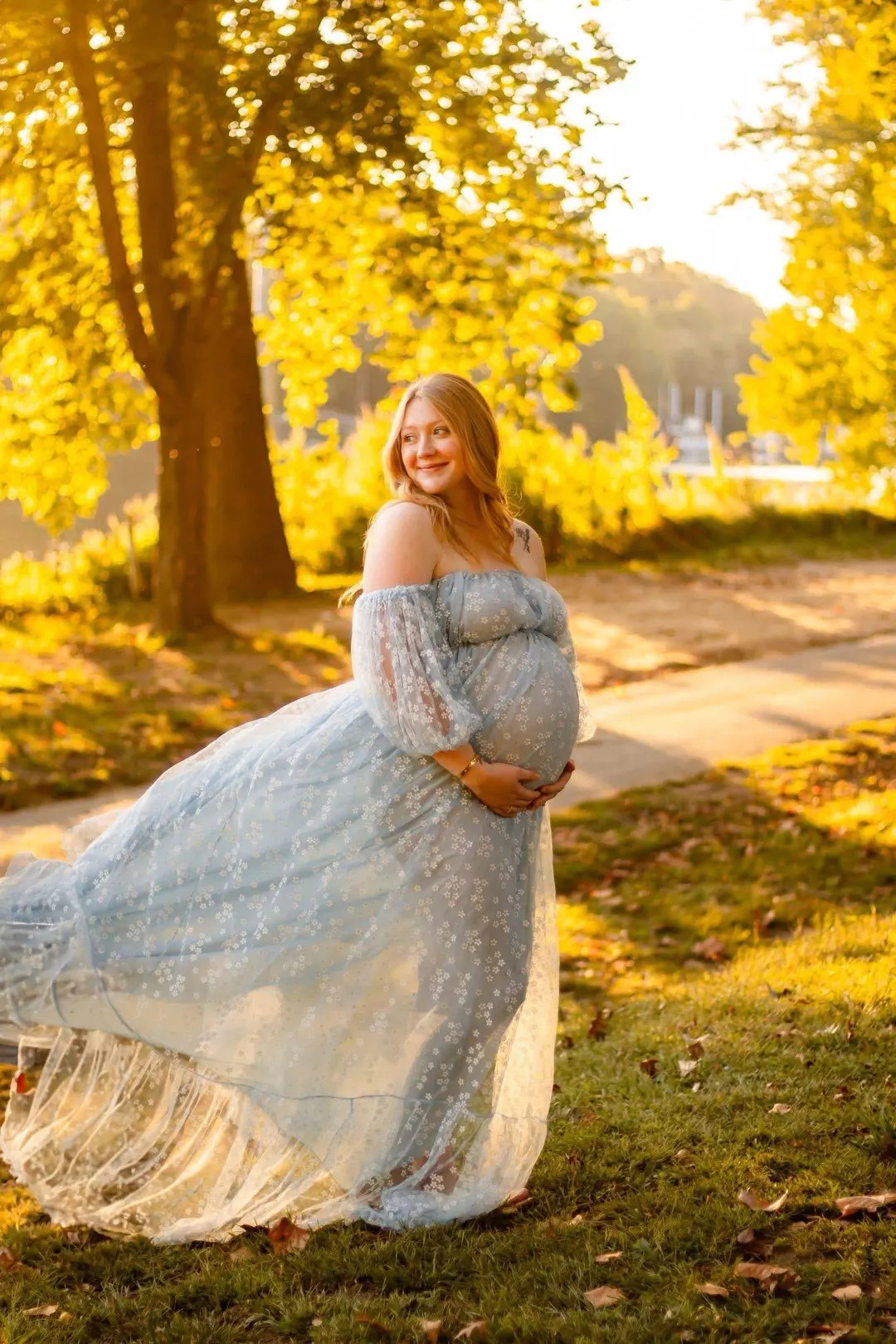 Light Blue Floral Tulle Boho Maternity Dress - Etsy | Etsy (Global)