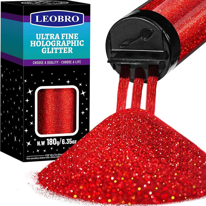 LEOBRO Red Glitter, Glitter, 180g/6.35oz Holographic Ultra Fine Glitter, 1/128" Resin Glitter Pow... | Amazon (US)