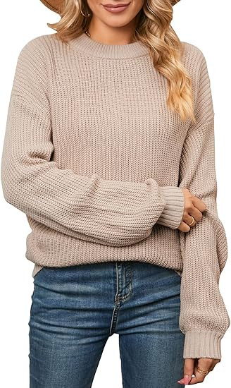 Naggoo Women's Long Sleeve Crew Neck Casual Chunky Knit Pullover Sweaters Tops | Amazon (US)