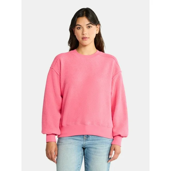 Time and Tru Women's Reverse Fleece Pullover Sweatshirt, XS-XXXL | Walmart (US)