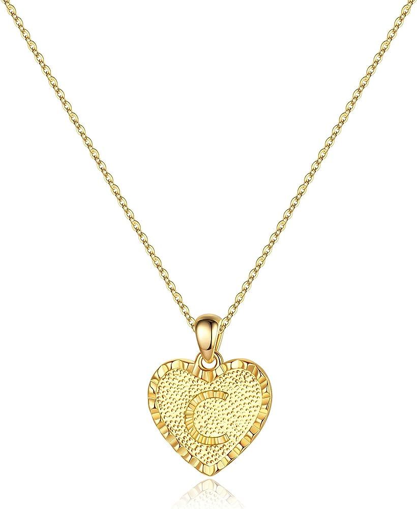 IEFSHINY Heart Initial Necklace for Women - 14K Gold Filled Dainty Heart Pendant Initial Letter Neck | Amazon (US)