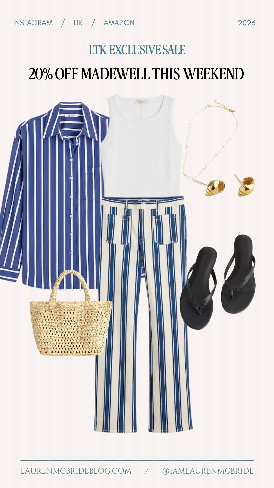 20% off @Madewell  this weekend — use code LTK20, May 15–18 only! 🤍

Madewell sale, LTK sale, summer outfit, striped pants, stripe shirt, white tank, flip flops, straw tote, gold earrings, delicate necklace, Madewell discount, LTK exclusive sale, Madewell summer

#LTKSaleAlert #LTKootd #LTKxMadewell