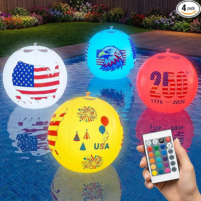 Avatar Controls 4th of July Solar Floating Pool Lights, 16" 4-Pack USA 250th Anniversary Inflatab... | Amazon (US)