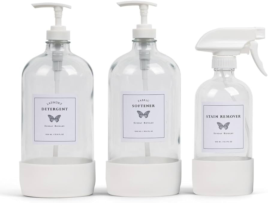 Glass Laundry Detergent Dispenser Set (White) | Amazon (US)