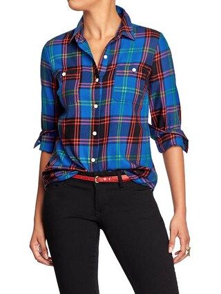 Womens Plaid Flannel Shirts Size S Petite - Bold blue plaid | Old Navy US