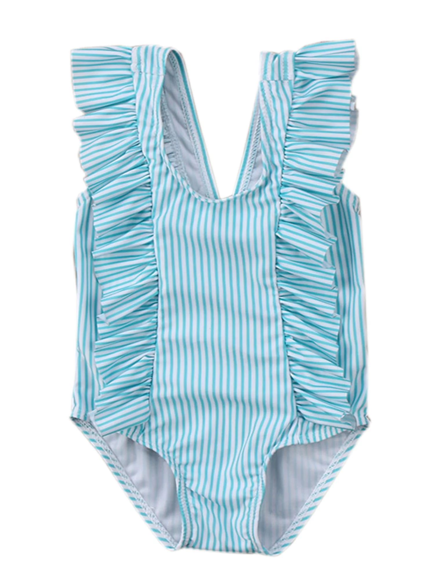 stylesilove Baby Girl Ruffle Striped Swimsuit One-Piece (70/3-6 Months, Aqua) | Walmart (US)