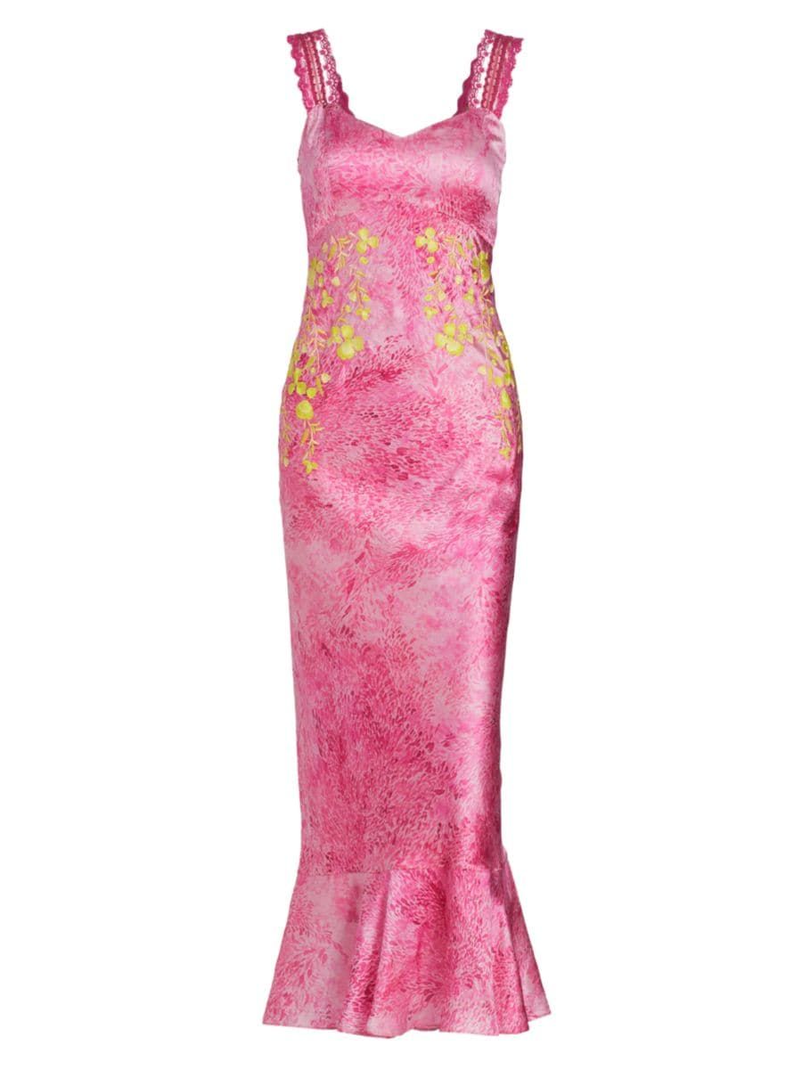 Mimi-C Embroidered Silk Satin Slipdress | Saks Fifth Avenue